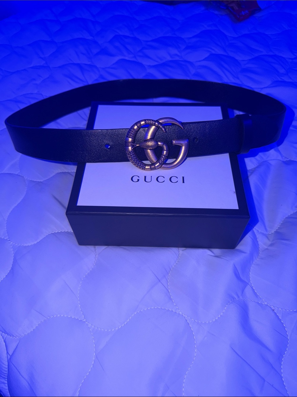 Gucci Black Leather Belt with Gold Double G Snake Buckle
